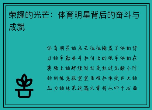 荣耀的光芒：体育明星背后的奋斗与成就